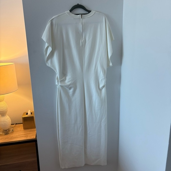Zara Scuba Effect Round Neck Ruched Waist White Midi Dress Size M NWT - Picture 9 of 13
